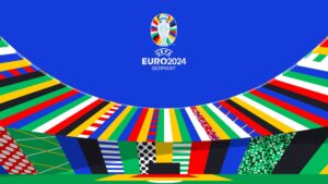 A digital illustration of UEFA Euro 2024 ground and trophy