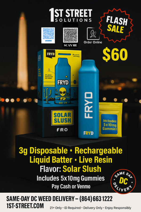 DC weed delivery FRYD 3g rechargeable disposable Solar Slush