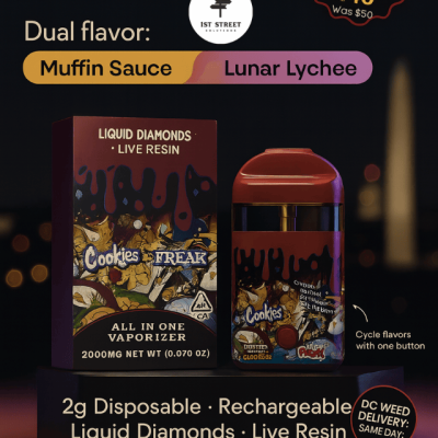 Cookies x The Freak Brothers dual-flavor live resin pen — Muffin Sauce / Lunar Lychee