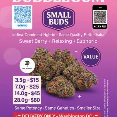 Bodega Bubblegum small buds cannabis flower for DC weed delivery
