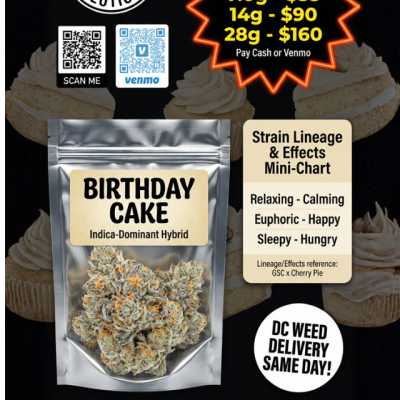 Birthday Cake strain cannabis flower for DC weed delivery same day
