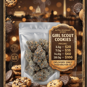 Girl Scout Cookies cannabis buds in mylar bag 1st Street Solutions DC Weed Delivery