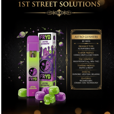 Astro Gushers by FRYD 3G disposable vape with cosmic grape and lime flavors available for DC weed delivery from 1st Street Solutions