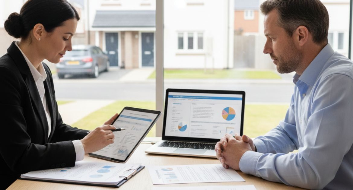 UK landlord consulting a landlord insurance company about building insurance for rental property