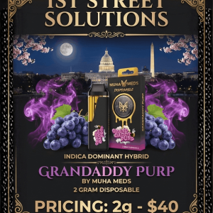 Muha Meds Grandaddy Purp 2g disposable vape pen with grape flavor available for DC weed delivery in Washington DC.