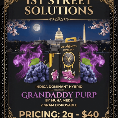 Muha Meds Grandaddy Purp 2g disposable vape pen with grape flavor available for DC weed delivery in Washington DC.