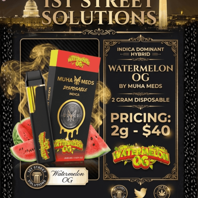 1st Street Solutions 2G Watermelon OG Muha Meds Vape Promo