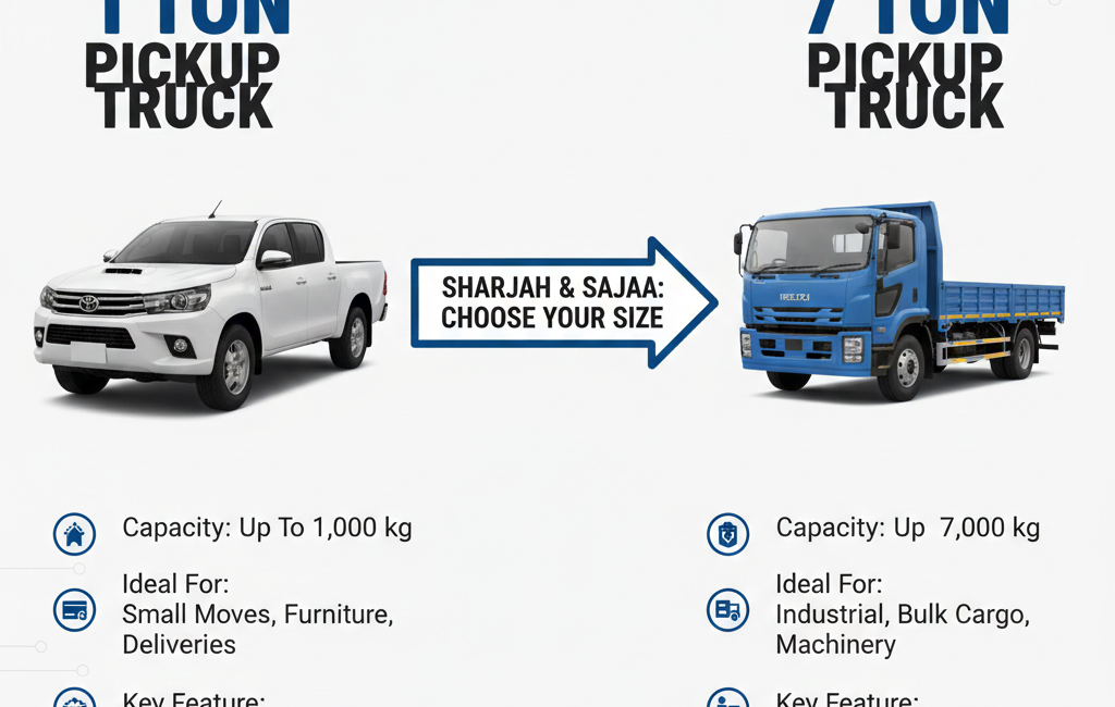 Choosing the Right Pickup Truck: 1 Ton, 3 Ton, 5 Ton, and 7 Ton Options in Sharjah & Sajaa