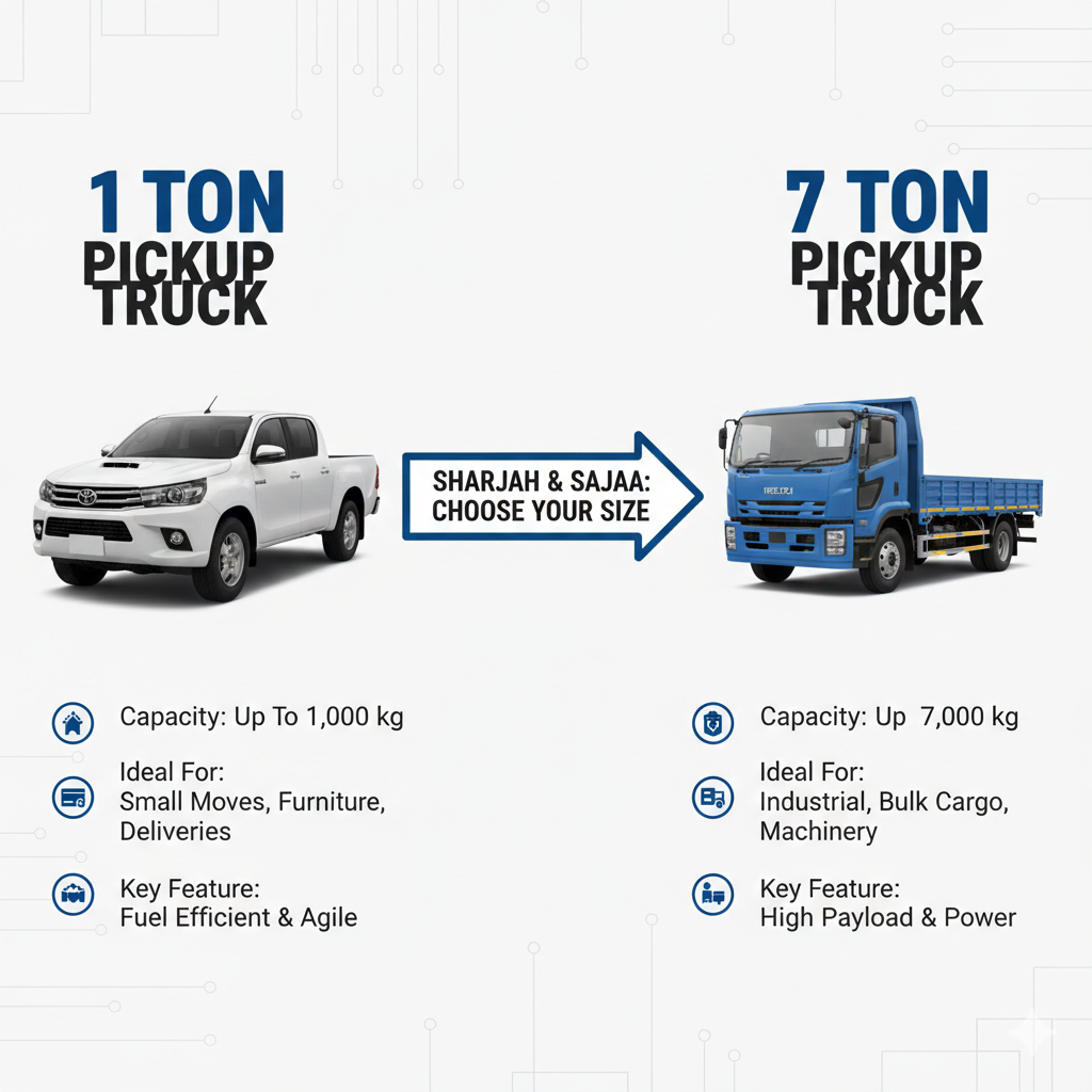 Choosing the Right Pickup Truck: 1 Ton, 3 Ton, 5 Ton, and 7 Ton Options in Sharjah & Sajaa