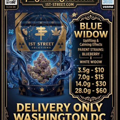 Promo Flyer for 50/50 Hybrid Blue Widow Strain