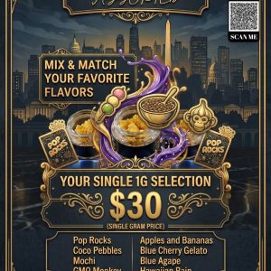 1G Assorted Crumble concentrate jars with flavor icons 1st Street Solutions DC Weed Delivery