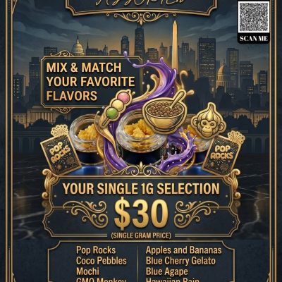1G Assorted Crumble concentrate jars with flavor icons 1st Street Solutions DC Weed Delivery