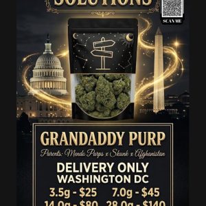 Grandaddy Purp cannabis buds in 1st Street Solutions mylar bag DC Weed Delivery