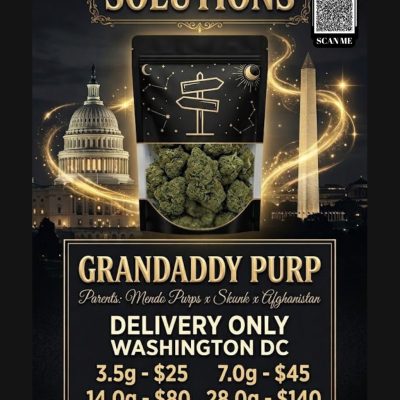 Grandaddy Purp cannabis buds in 1st Street Solutions mylar bag DC Weed Delivery