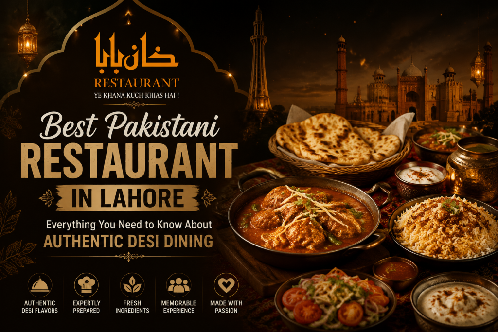 Best Pakistani Restaurant in Lahore featuring authentic desi dining with traditional Pakistani food, including biryani, curries, naan, and rich cultural ambiance.