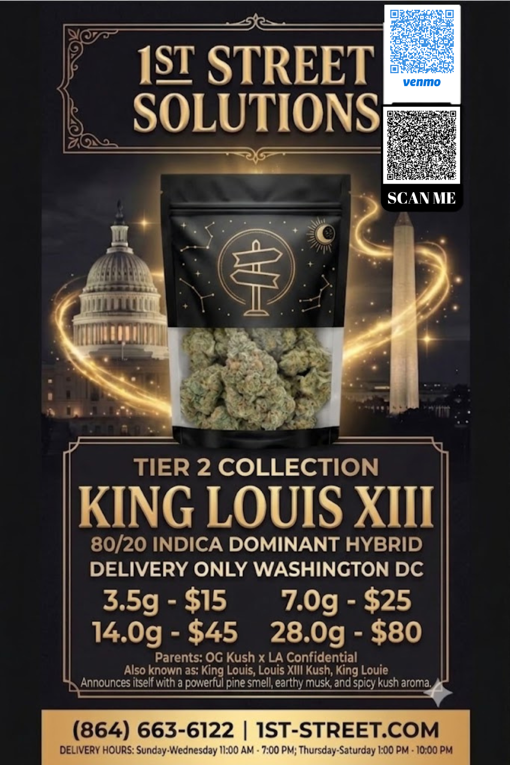 King Louis XIII strain buds ready for DC weed delivery by 1st Street Solutions.