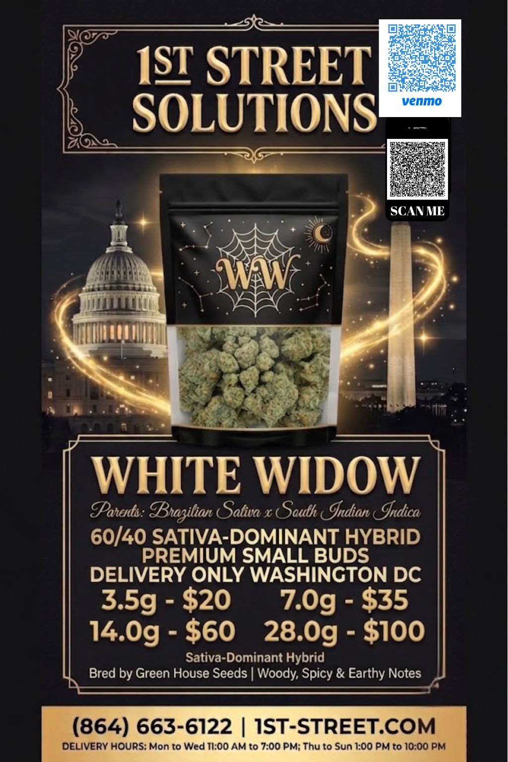 White Widow Premium Small buds packaging for local DC weed delivery