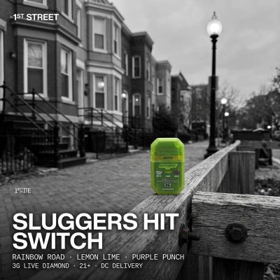 Sluggers Hit Switch three chamber 3G live diamond vape: Rainbow Road, Lemon Lime and Purple Punch, for DC weed delivery.